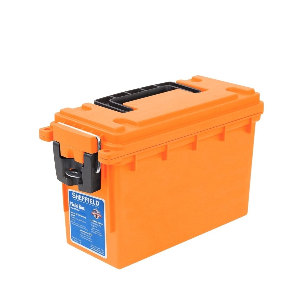 Sheffield Field Box Orange Plastic Ammo Can Water Resistant Storage Made in USA